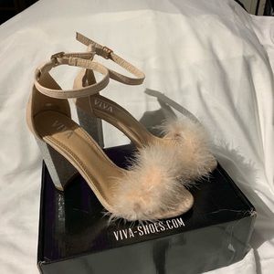 VIVA SPARKLE AND FUZZY NUDE PINK GLITTER HEELS